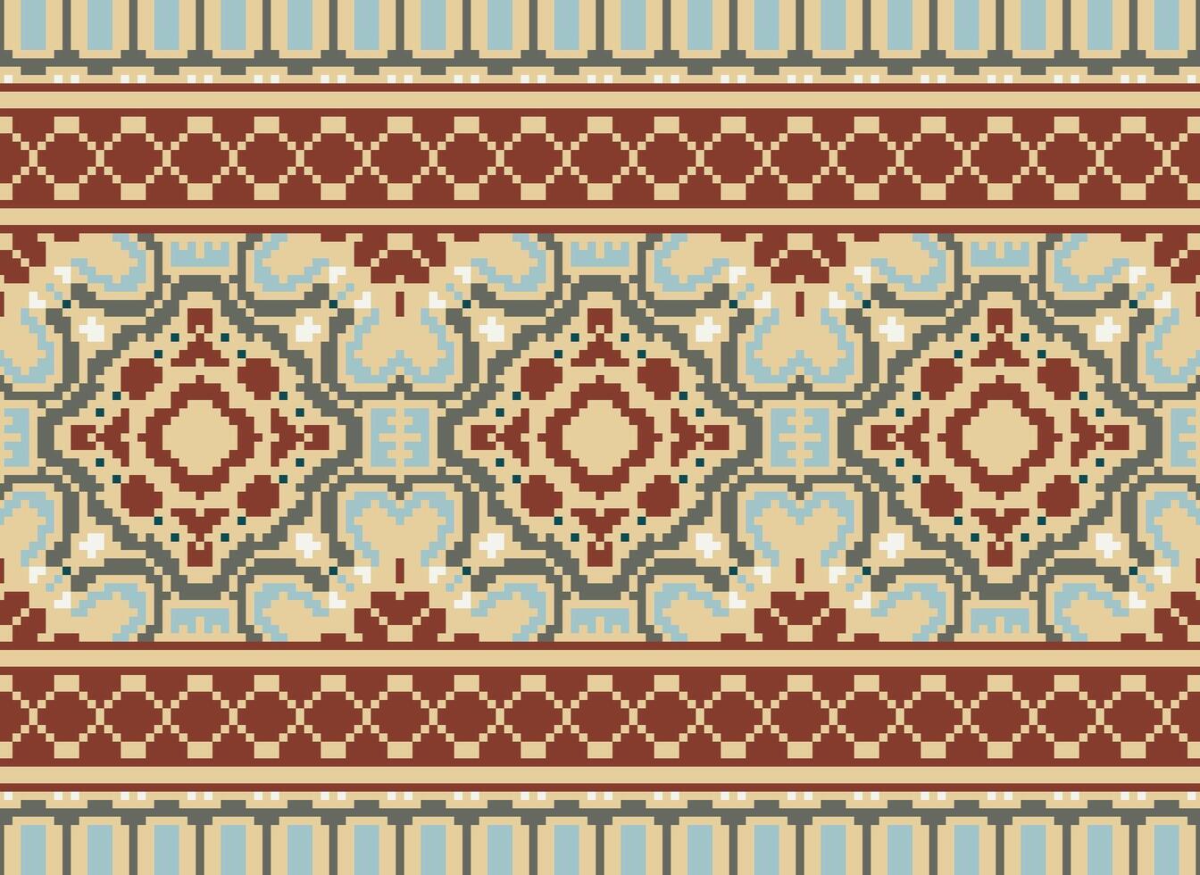 Pixel traditionell ethnisch Muster Paisley Blume Ikat Hintergrund abstrakt aztekisch afrikanisch indonesisch indisch nahtlos Muster zum Stoff drucken Stoff Kleid Teppich Vorhänge und Sarong vektor