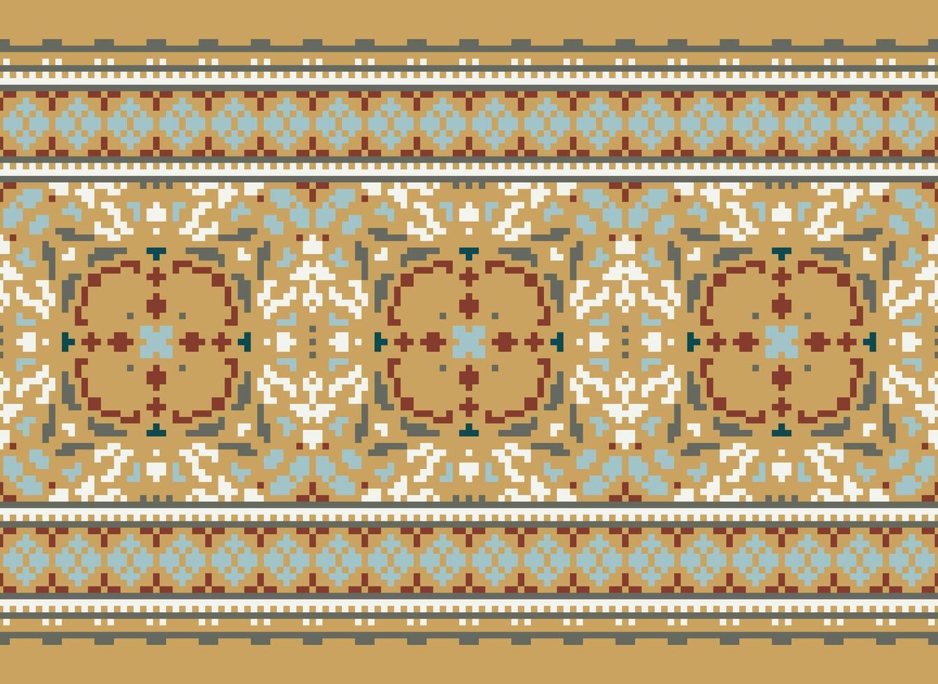 pixel traditionell etnisk mönster paisley blomma ikat bakgrund abstrakt aztec afrikansk indonesiska indisk sömlös mönster för tyg skriva ut trasa klänning matta gardiner och sarong vektor