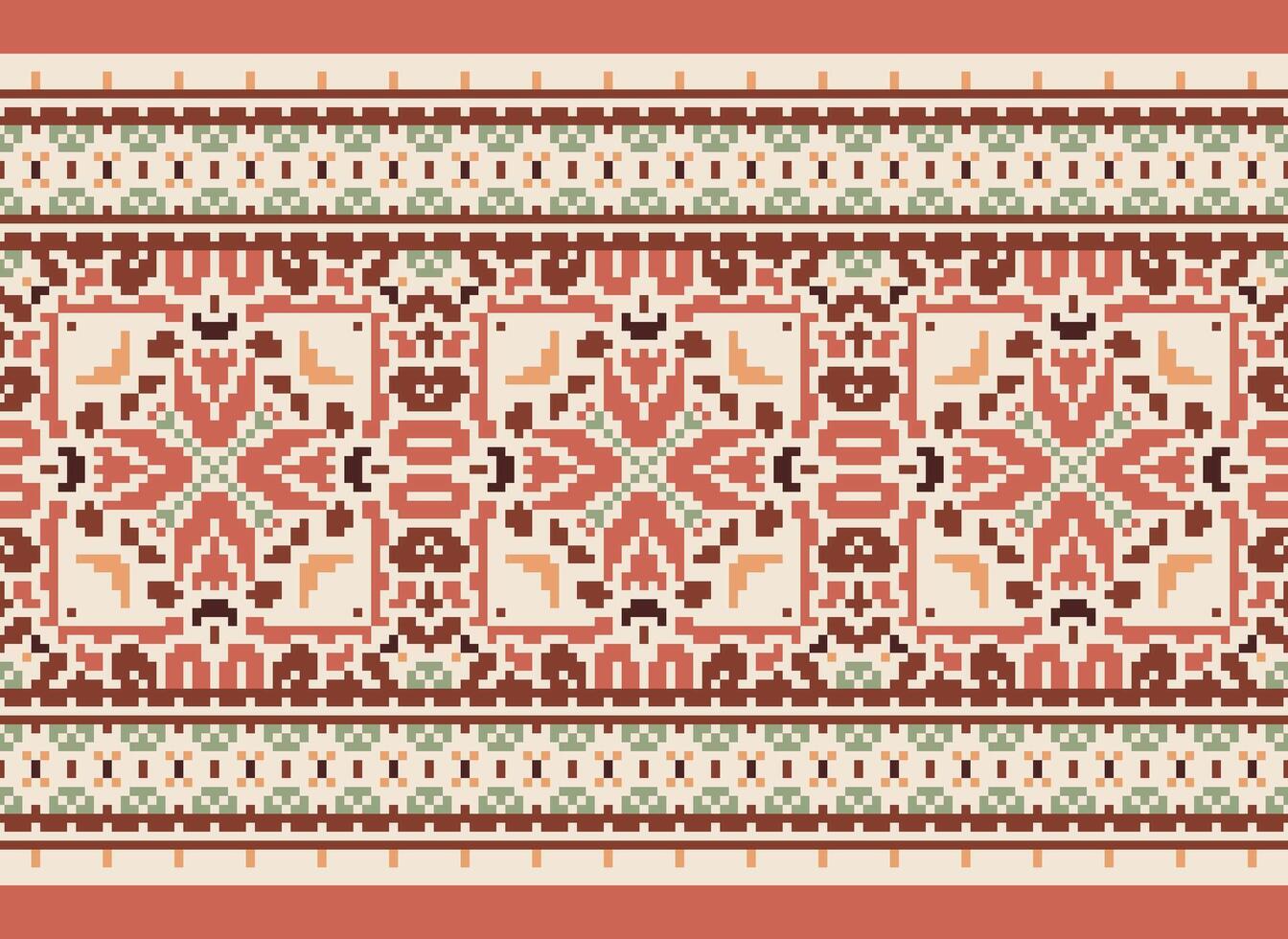 Pixel traditionell ethnisch Muster Paisley Blume Ikat Hintergrund abstrakt aztekisch afrikanisch indonesisch indisch nahtlos Muster zum Stoff drucken Stoff Kleid Teppich Vorhänge und Sarong vektor