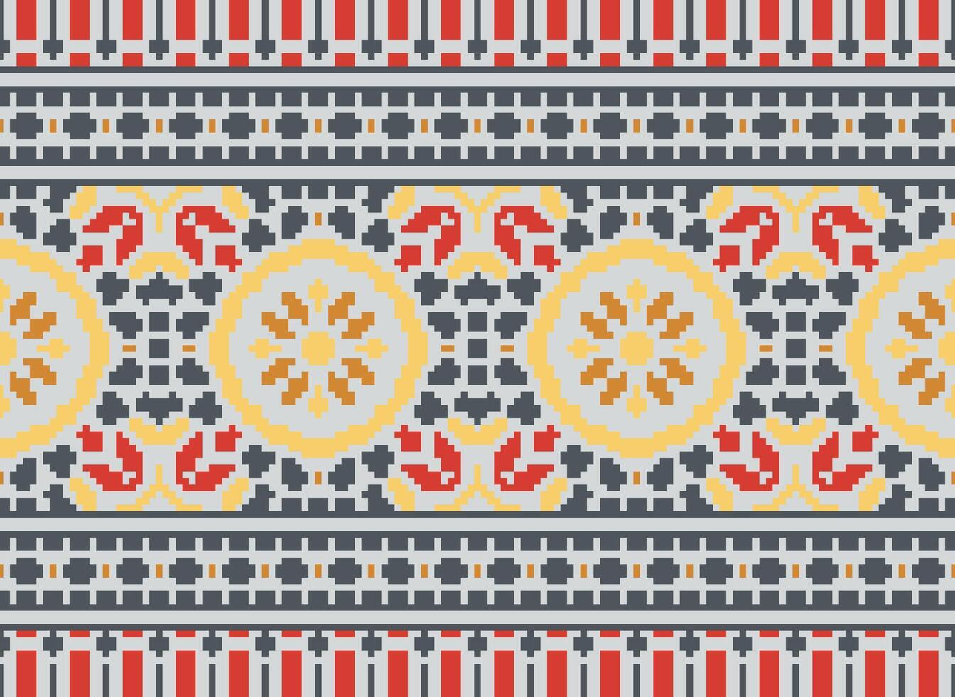 Kreuz Stich Muster mit Blumen- Entwürfe. traditionell Kreuz Stich Handarbeit. geometrisch ethnisch Muster, Stickerei, Textil- Ornamentik, Stoff, Hand genäht Muster, kulturell Nähen Pixel Kunst. vektor