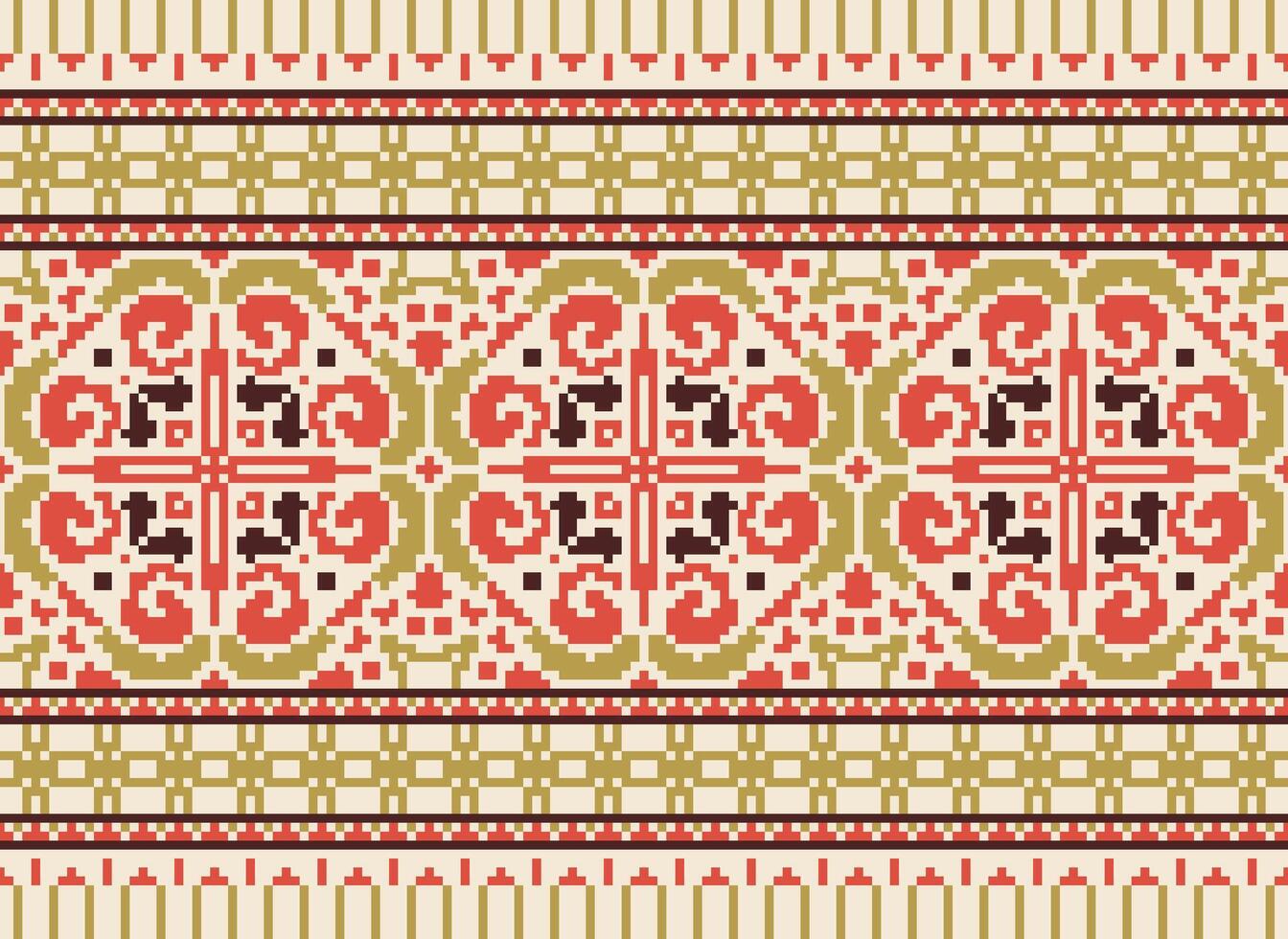 pixel ukrainska, vitryska folk konst vektor sömlös mönster i röd och svart, inspirerad förbi traditionell broderi vyshyvanka