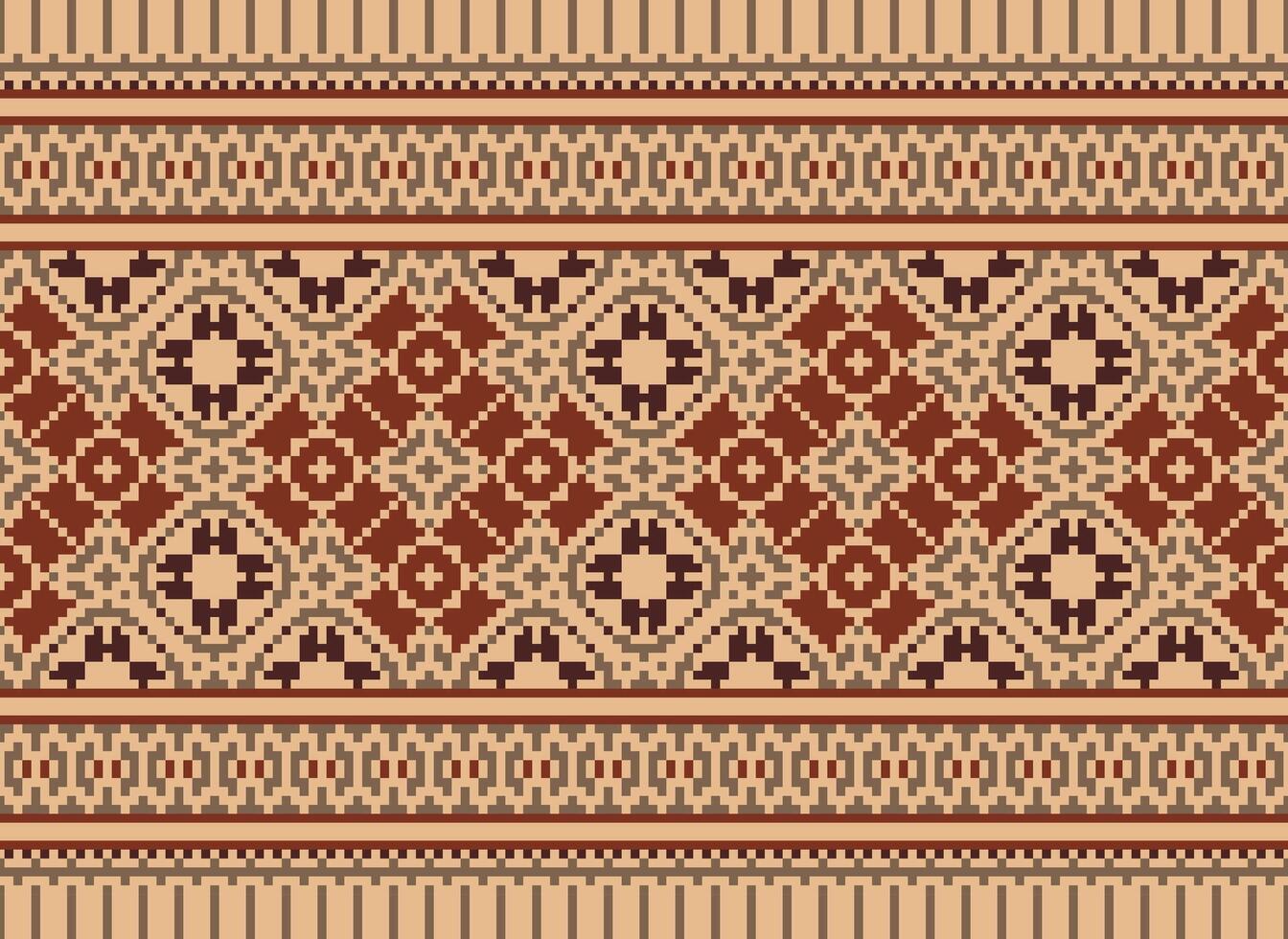 pixel korsa sy mönster med blommig mönster. traditionell korsa sy handarbete. geometrisk etnisk mönster, broderi, textil- ornament, tyg, hand sys mönster, kulturell söm vektor