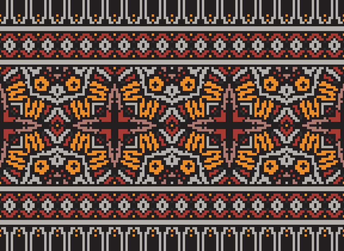 Pixel Stickerei ethnisch Muster, Vektor geometrisch aufwendig Hintergrund, Kreuz Stich retro Zickzack- Stil, Muster Stricken kontinuierlich, Design zum Textil, Stoff, Keramik, Digital drucken