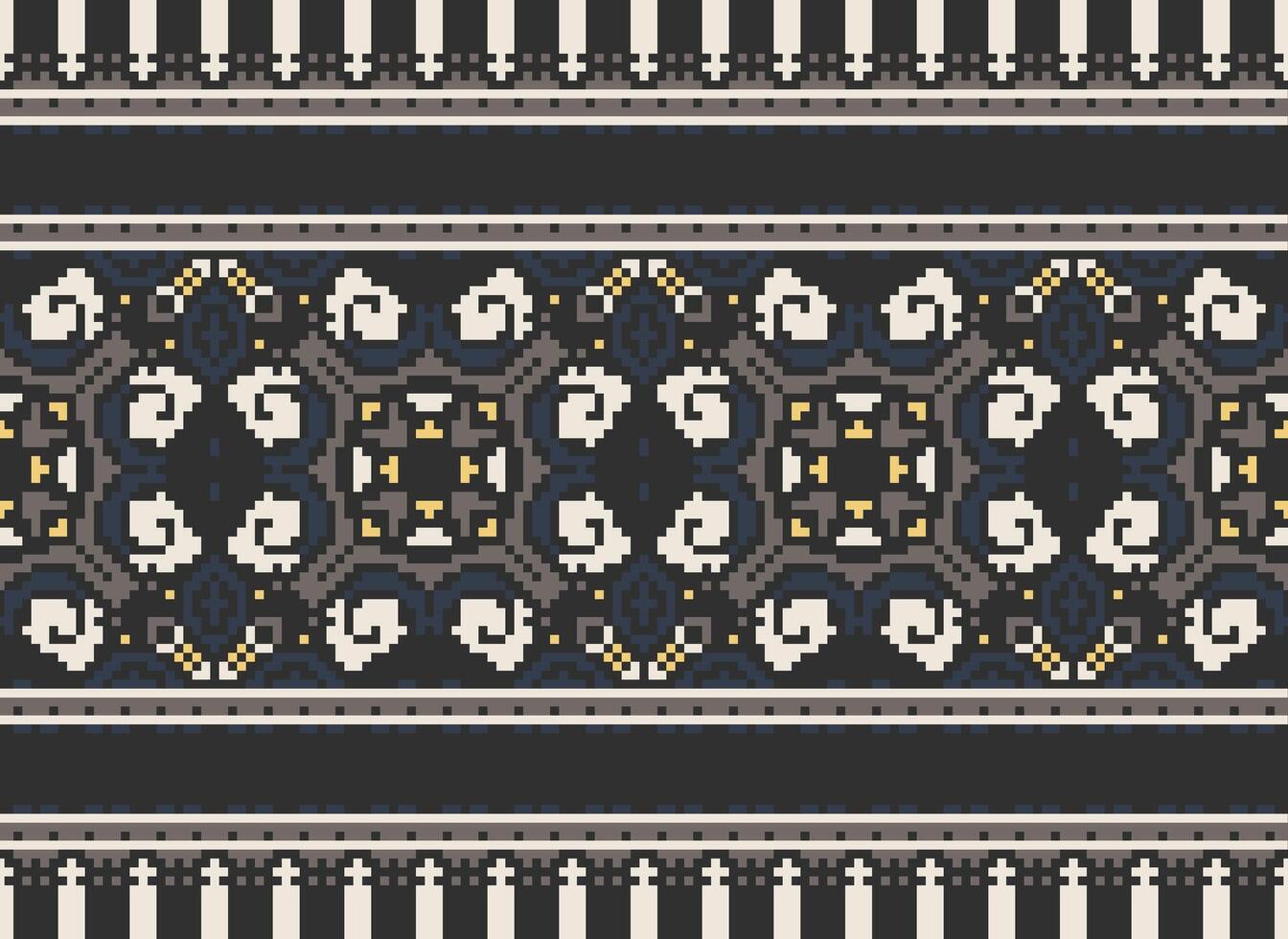 korsa sy mönster med blommig mönster. traditionell korsa sy handarbete. geometrisk etnisk mönster, broderi, textil- ornament, tyg, hand sys mönster, kulturell söm pixel konst. vektor