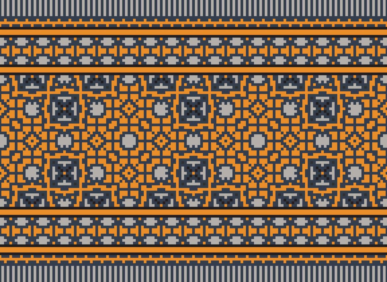 pixel korsa sy mönster med blommig mönster. traditionell korsa sy handarbete. geometrisk etnisk mönster, broderi, textil- ornament, tyg, hand sys mönster, kulturell söm vektor