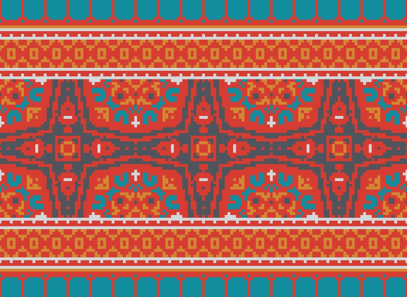 pixel traditionell etnisk mönster paisley blomma ikat bakgrund abstrakt aztec afrikansk indonesiska indisk sömlös mönster för tyg skriva ut trasa klänning matta gardiner och sarong vektor