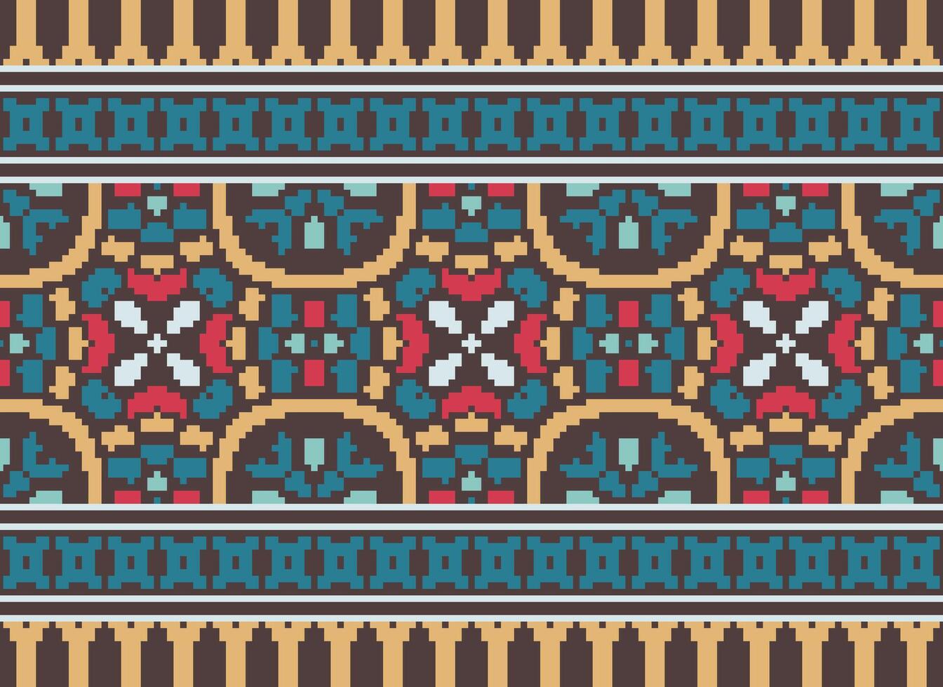 pixel traditionell etnisk mönster paisley blomma ikat bakgrund abstrakt aztec afrikansk indonesiska indisk sömlös mönster för tyg skriva ut trasa klänning matta gardiner och sarong vektor