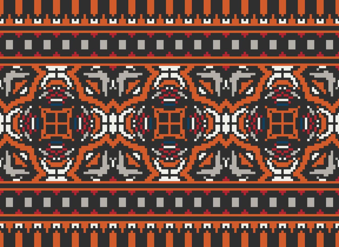 pixel traditionell etnisk mönster paisley blomma ikat bakgrund abstrakt aztec afrikansk indonesiska indisk sömlös mönster för tyg skriva ut trasa klänning matta gardiner och sarong vektor