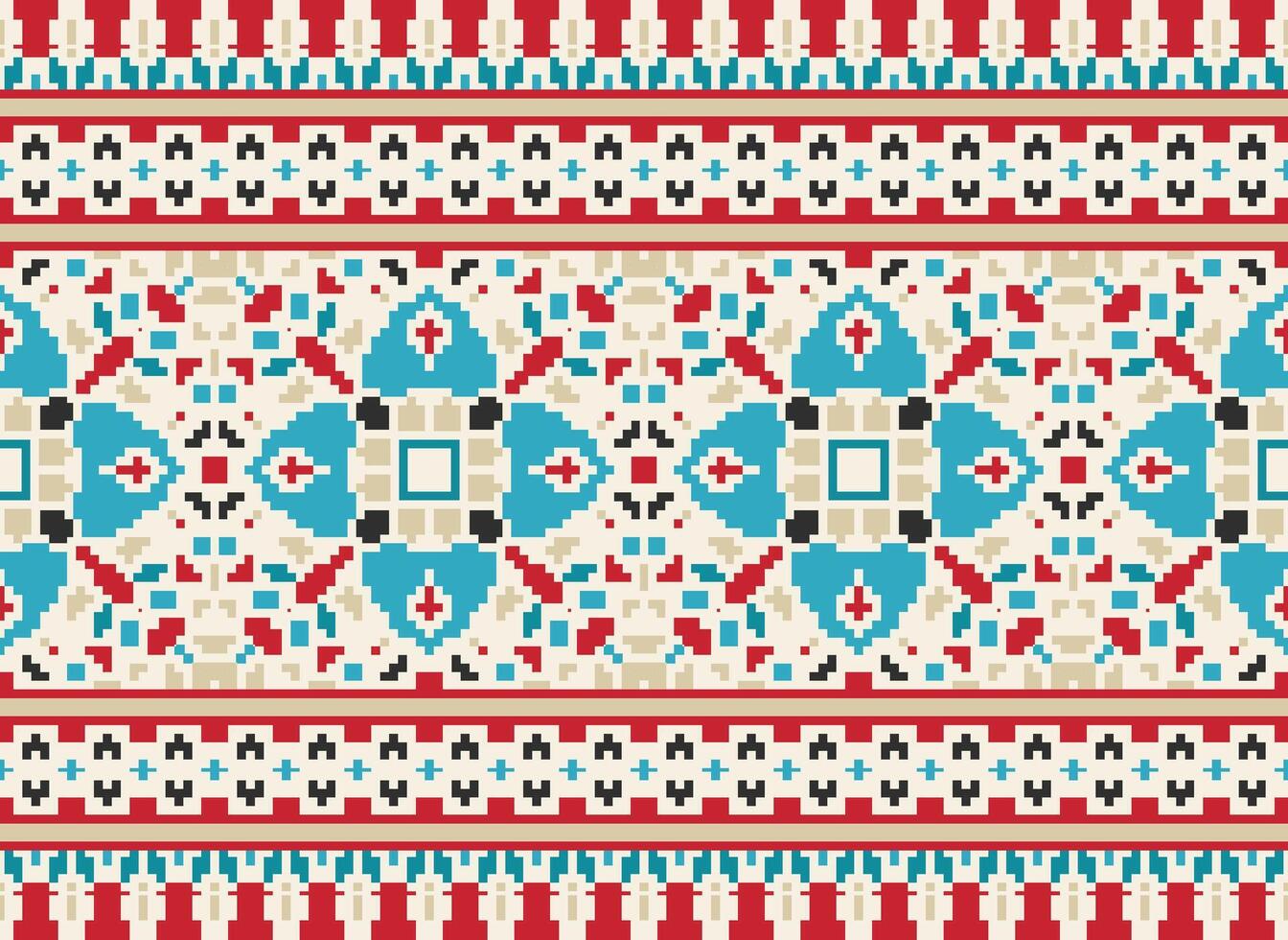 blomma broderi på brun bakgrund. ikat och korsa sy geometrisk sömlös mönster etnisk orientalisk traditionell. aztec stil illustration design för matta, tapet, Kläder, omslag, batik. vektor