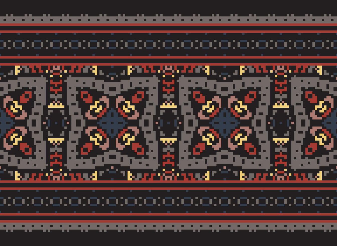 Pixel Stickerei ethnisch Muster, Vektor geometrisch aufwendig Hintergrund, Kreuz Stich retro Zickzack- Stil, Muster Stricken kontinuierlich, Design zum Textil, Stoff, Keramik, Digital drucken