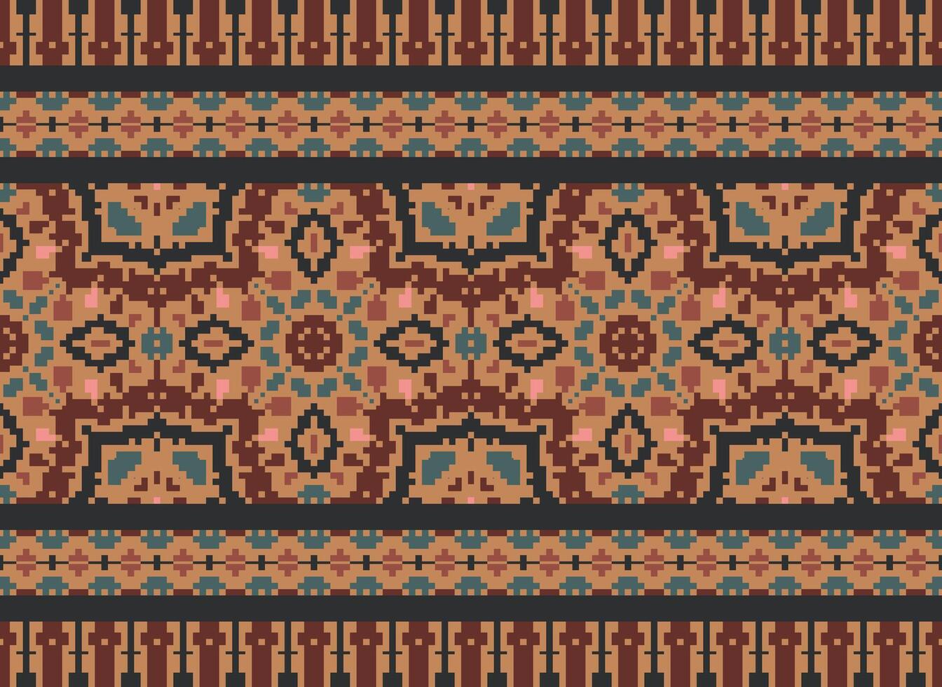 afrikanisch Ikat Pixel Blumen- Paisley Stickerei Hintergrund. geometrisch ethnisch orientalisch Muster traditionell.aztekisch Stil abstrakt Vektor illustration.design zum Textur, Stoff, Kleidung, Verpackung, Teppich.