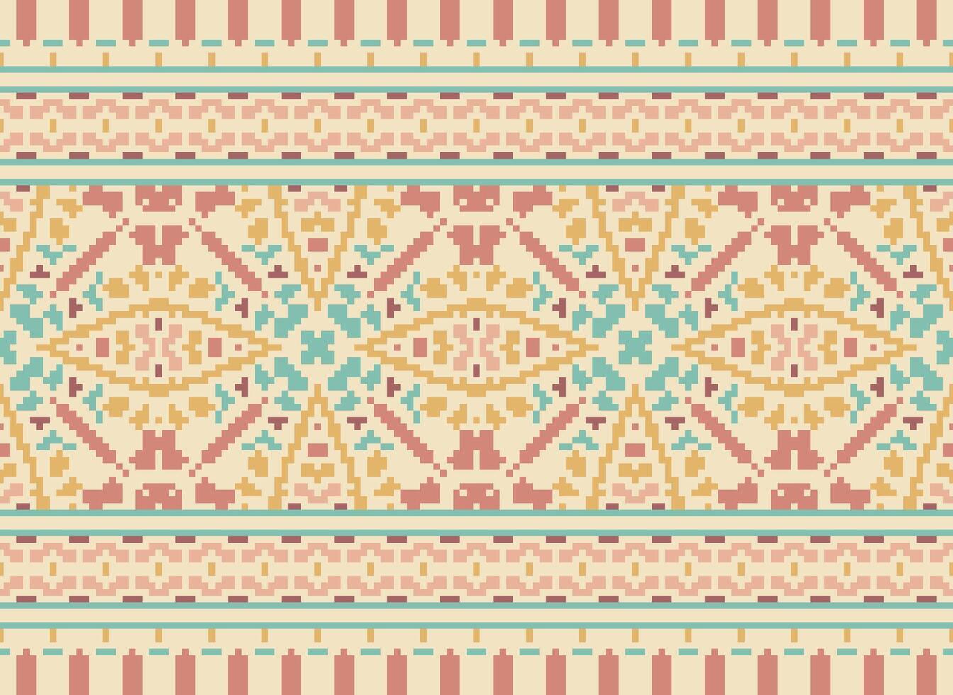 afrikanisch Ikat Pixel Blumen- Paisley Stickerei Hintergrund. geometrisch ethnisch orientalisch Muster traditionell.aztekisch Stil abstrakt Vektor illustration.design zum Textur, Stoff, Kleidung, Verpackung, Teppich.