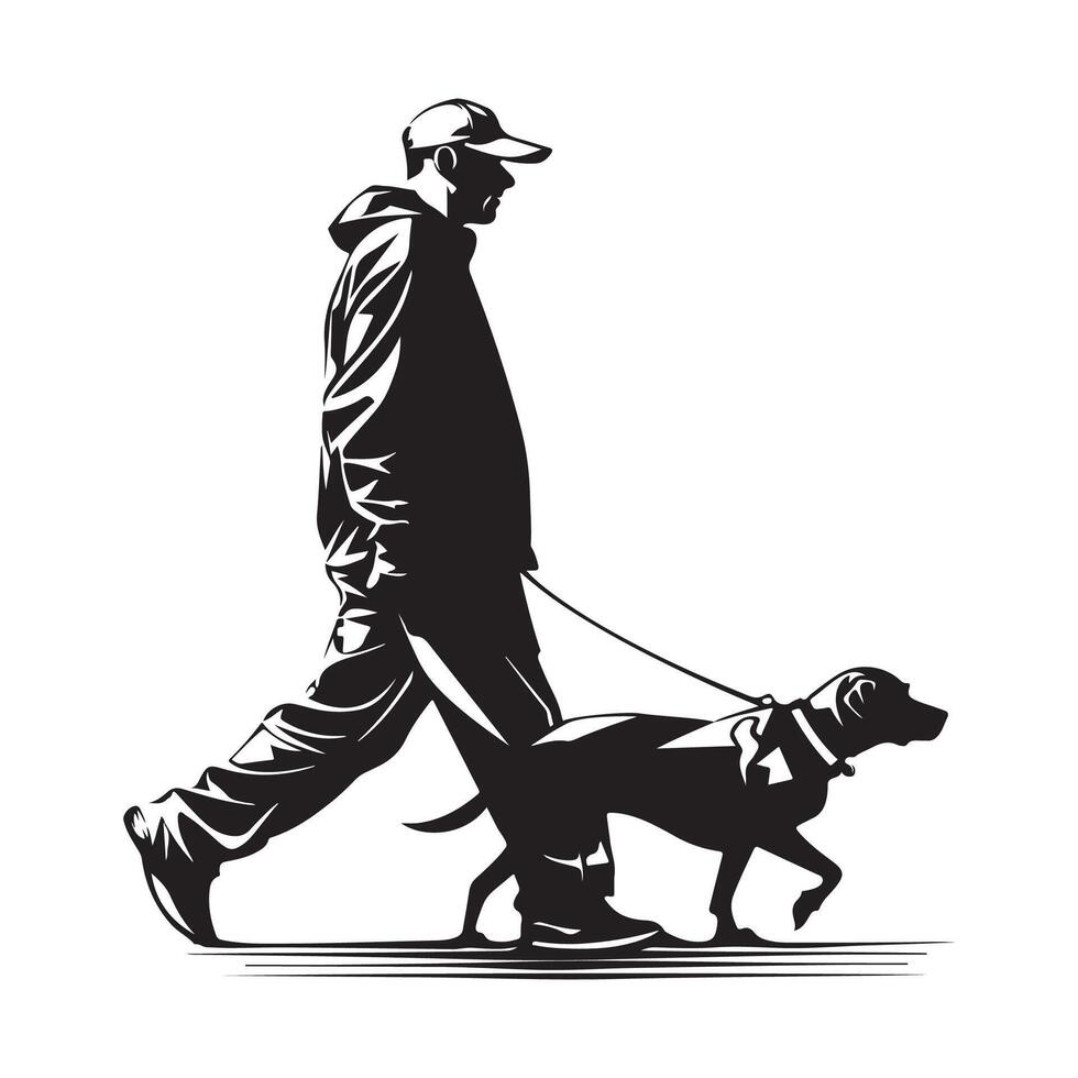 Mann Gehen mit Hund Silhouette Vektor Illustration isoliert