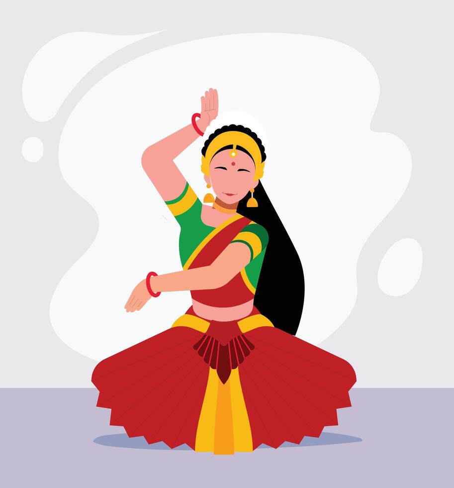 illustration av indisk klassisk dansare utför bharatnatyam vektor