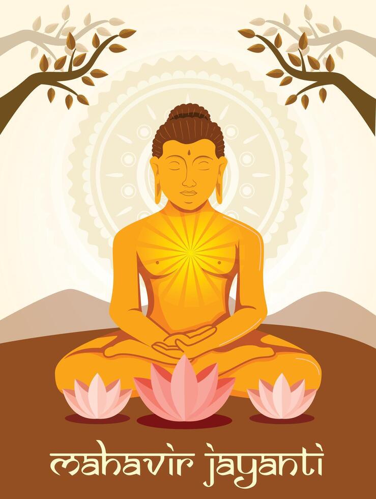 Mahavir Jayanti Hintergrund. Illustration von Herr Mahavira zum Mahavir jayanti, ebenfalls bekannt wie Mahavir jama Kalyanak, das die meisten wichtig religiös Urlaub welche feiert das Geburt von Mahavira vektor