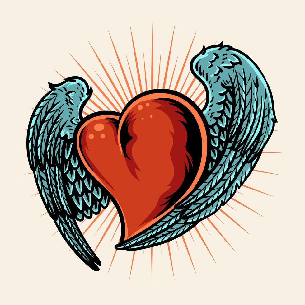 illustration hjärta med vingar, vektor illustration på vit bakgrund