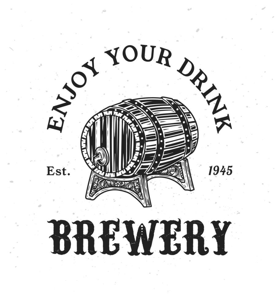isolerat retro årgång öl logotyp, logotyp mall mönster med trä- fat för öl hus. vektor