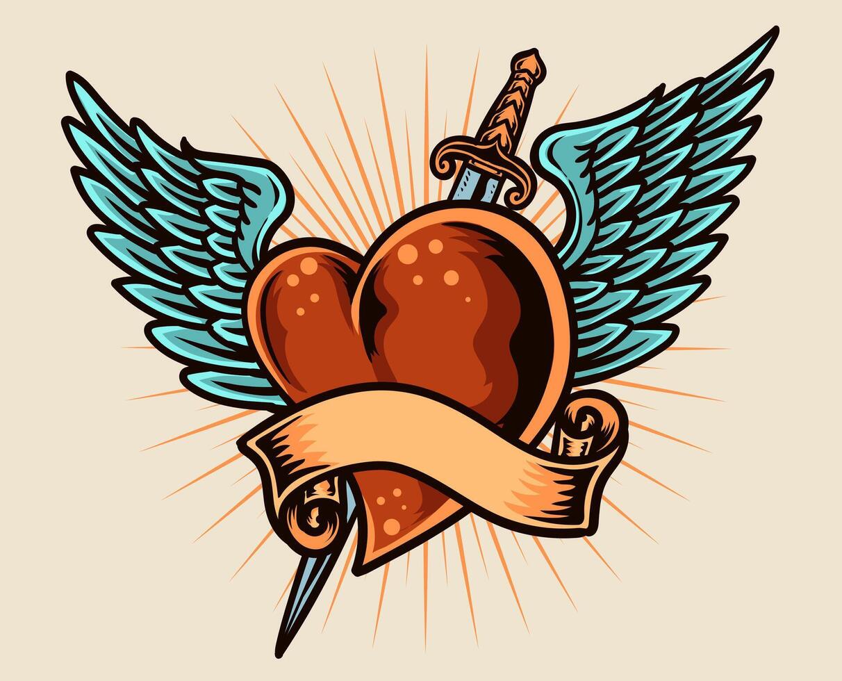 Illustration fliegend Herz mit Messer und Band, Vektor Illustration auf Weiß Hintergrund