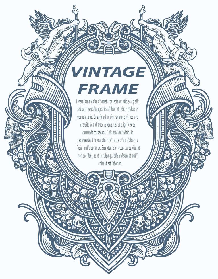 Jahrgang Rand Rahmen Gravur mit Antiquität Ornament Muster - - Vektor Design