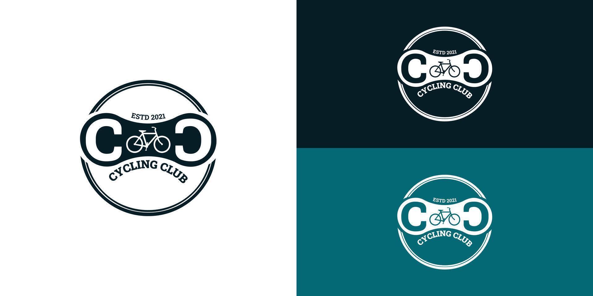 årgång retro stämpel hipster cykling cykling klubb logotyp i djup blå Färg isolerat på flera olika bakgrund färger. de logotyp är lämplig för cykling klubb eller cykling företag ikon logotyp design inspiration vektor