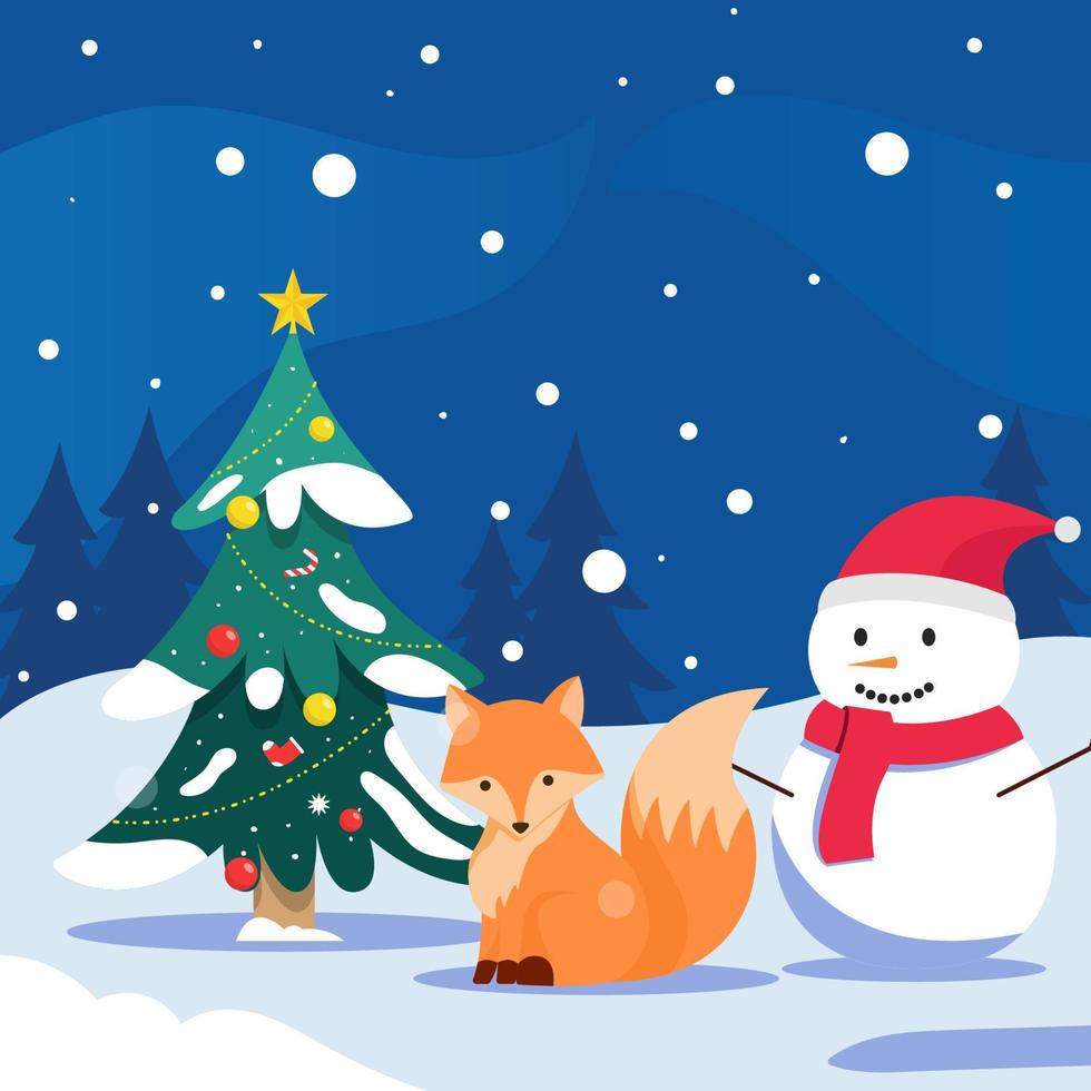 jul bakgrund med snöboll och räv illustration vektor
