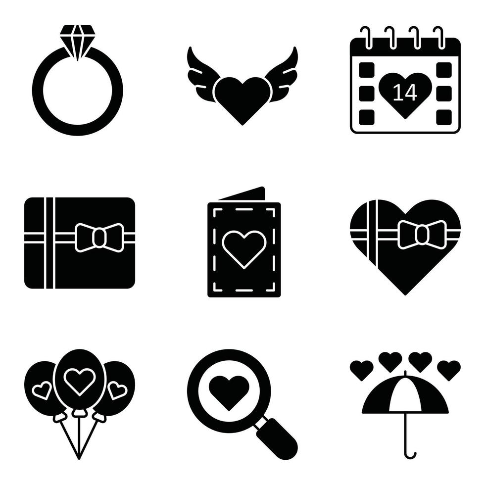 Valentinstag Glyphe Icons Set vektor