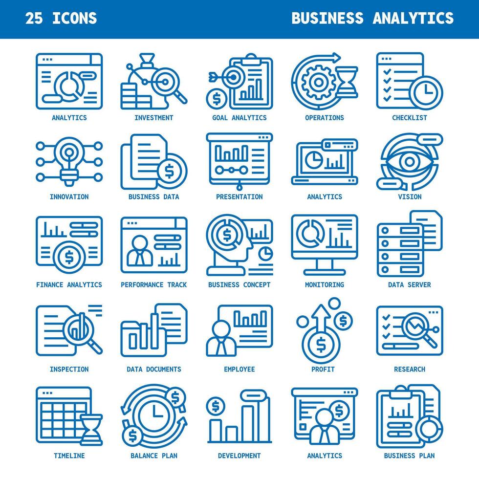 Geschäft Analytik Linie Symbole einstellen Vektor Illustration