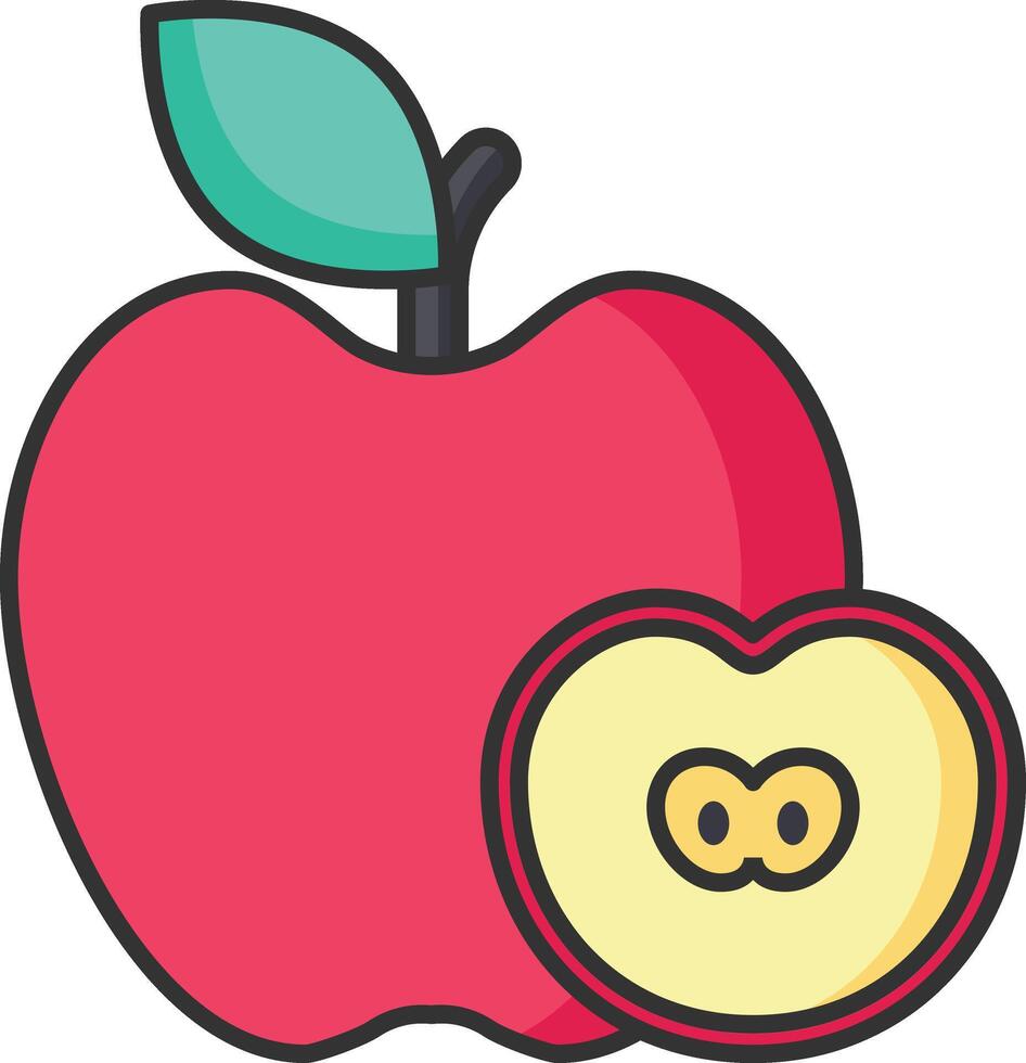 Apfel mit Schnitt im Hälfte und Hälfte gegessen vektor