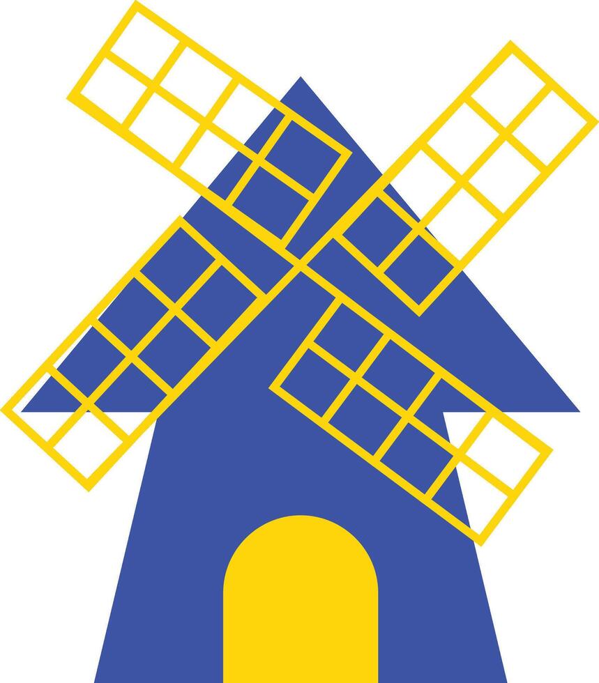 ein Blau und Gelb Haus mit ein Windmühle vektor