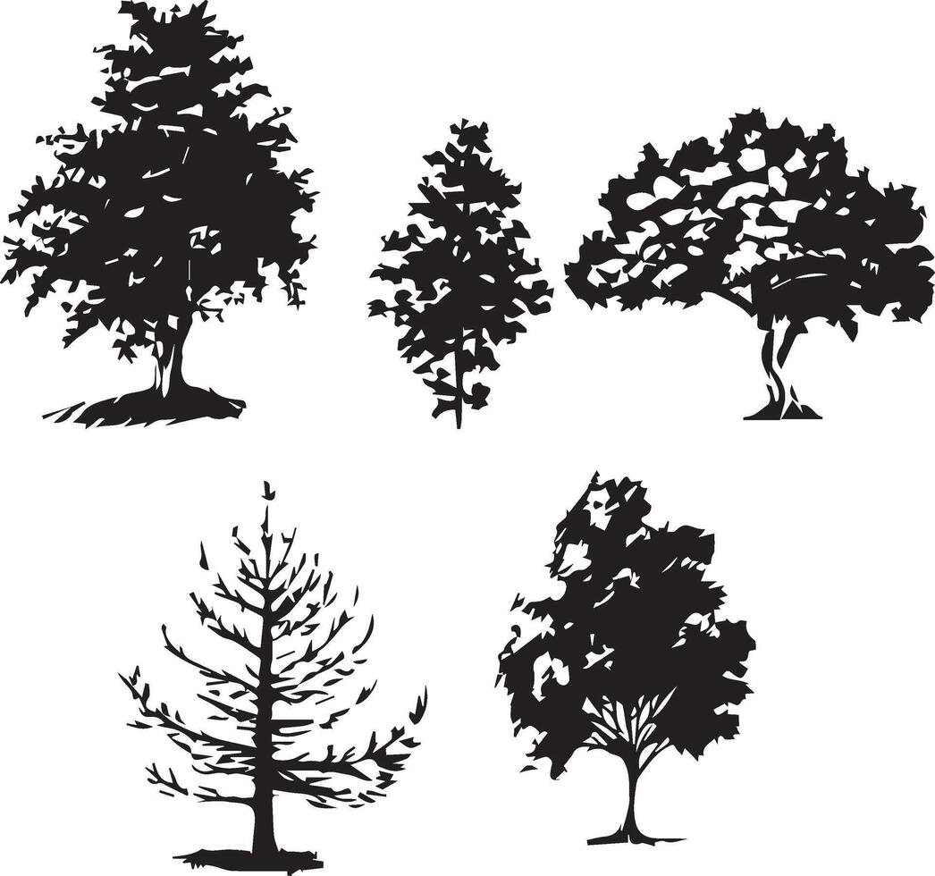 groß einstellen von Hand gezeichnet Baum Skizzen auf Weiß Hintergrund vektor