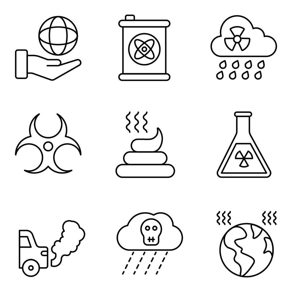föroreningslinje ikoner set vektor