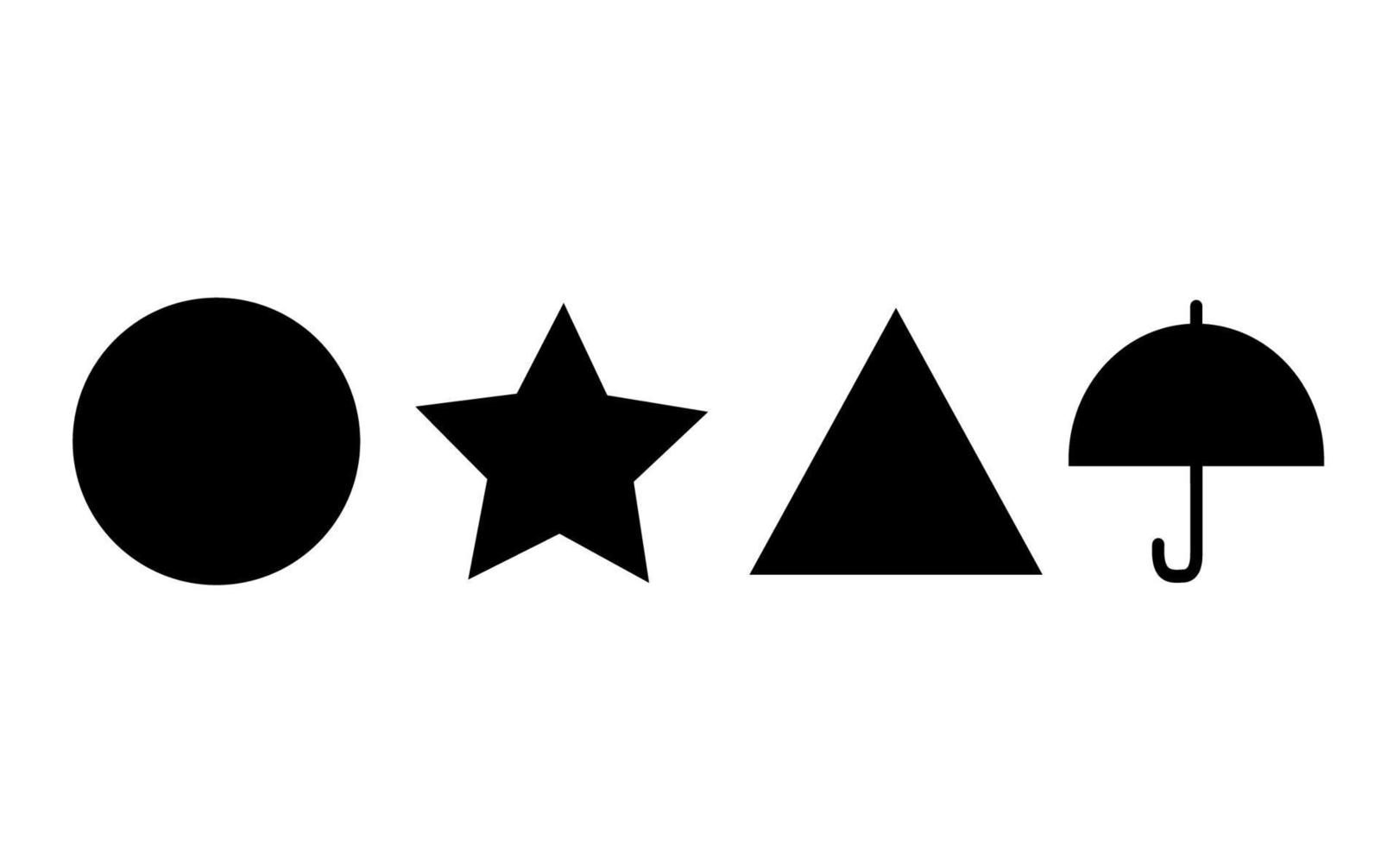 schwarzer Regenschirm Kreis Sterndreieck in weißem Hintergrund Spielsymbol Symbol Grafikdesign vektor