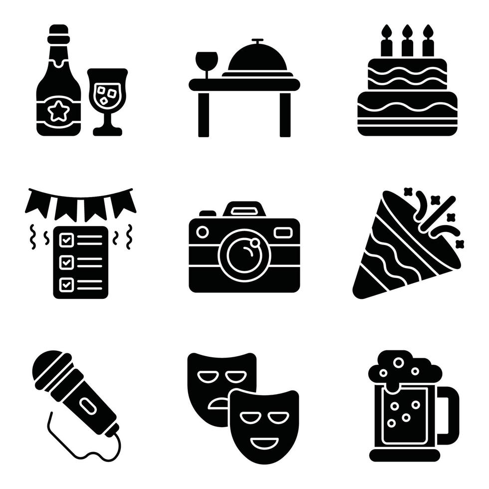 Party-Glyphen-Icons gesetzt vektor