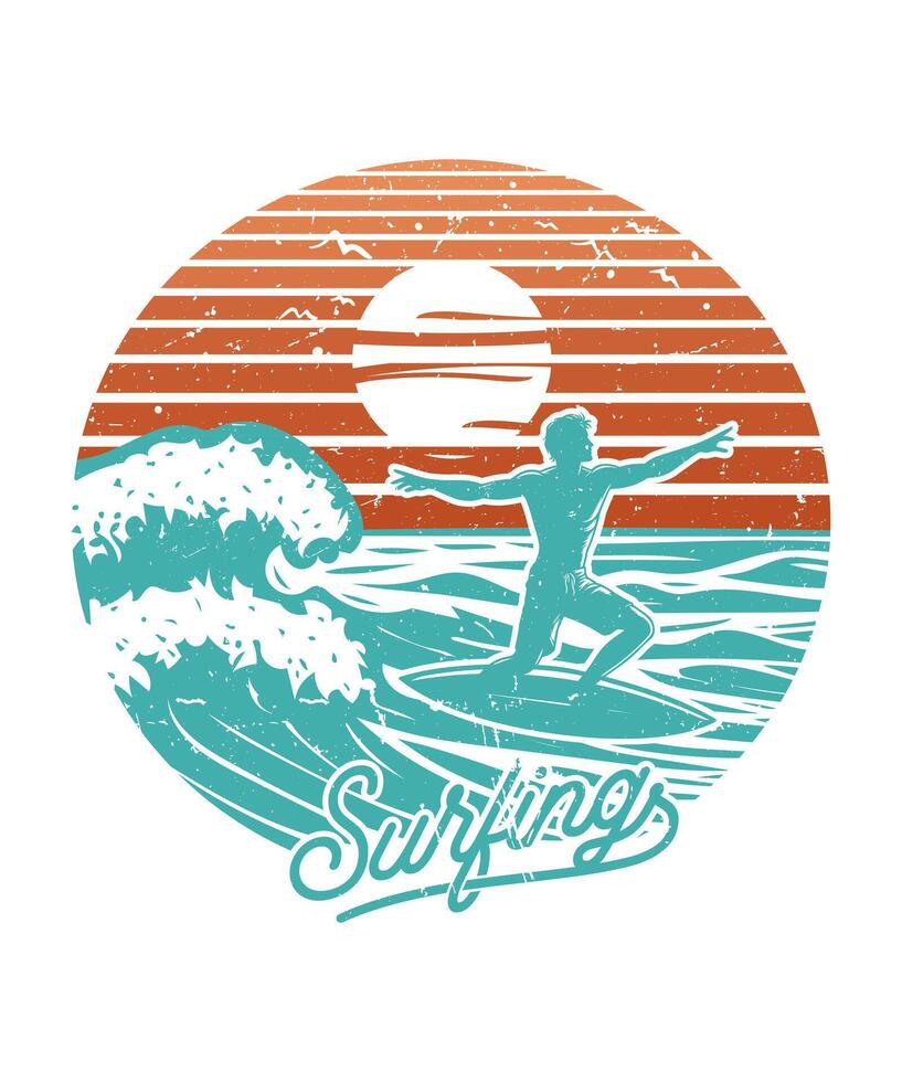 sommar surfing strand äventyr t skjorta design illustration vektor