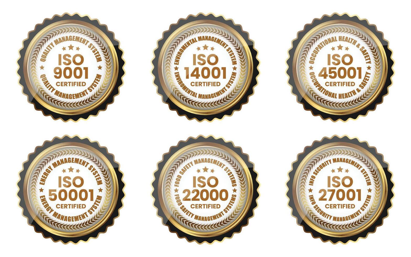 iso 9001 14001 45001 50000 22000 27001 Zertifizierung Abzeichen Vektor