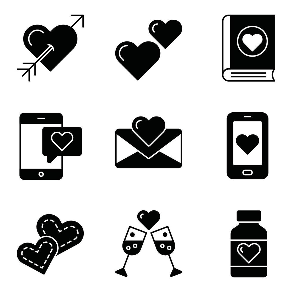 Valentinstag Glyphe Icons Set vektor