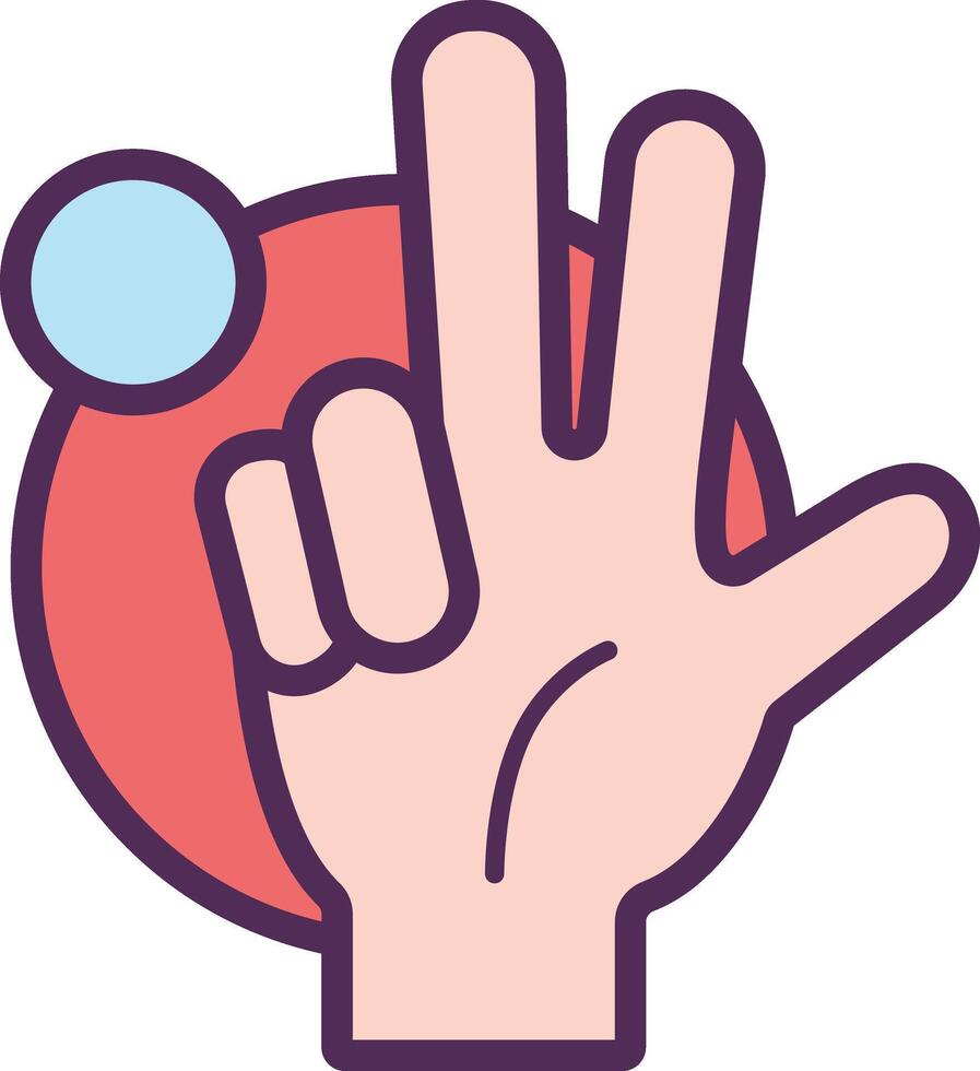 en hand med två fingrar upp och en boll i de mitten vektor