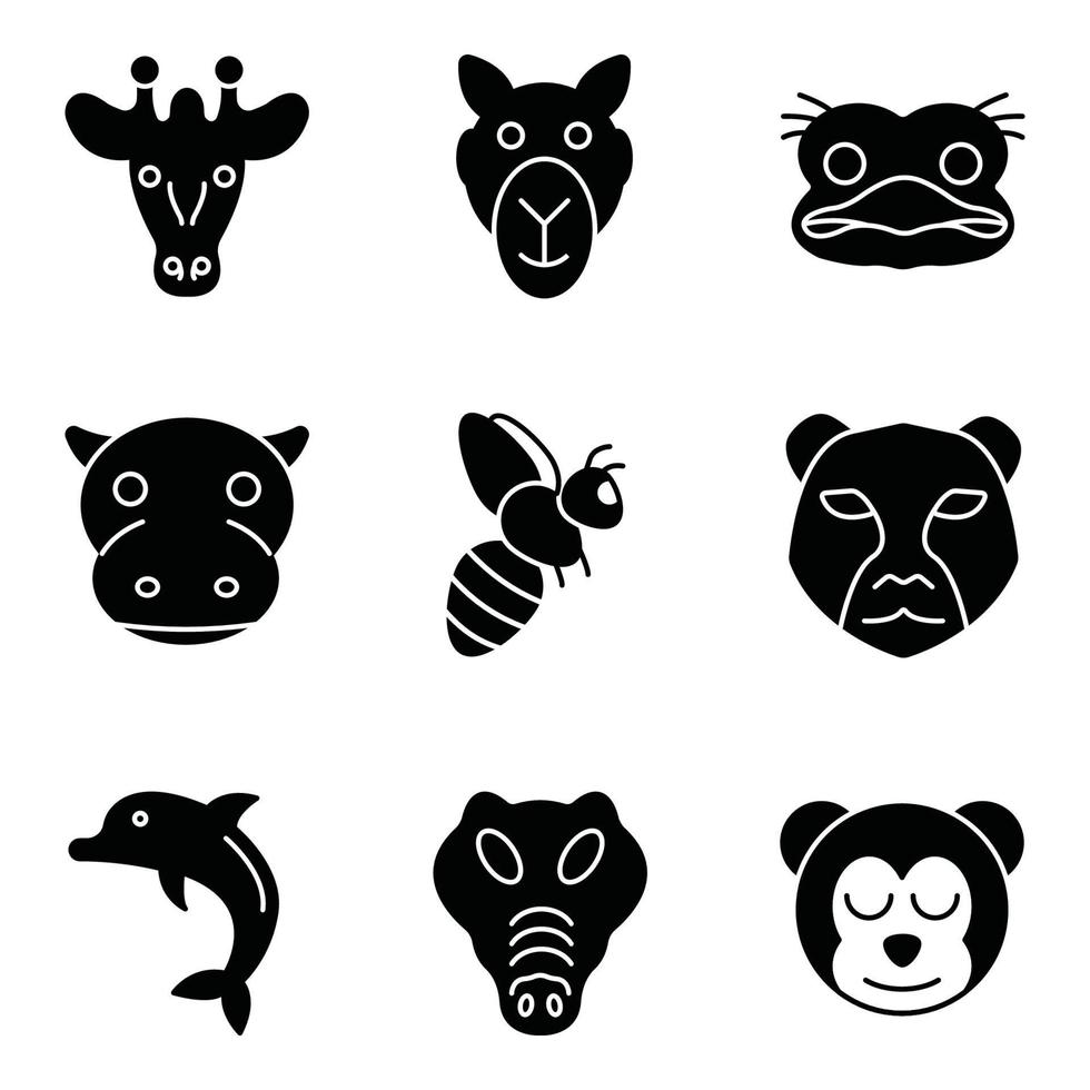 Tiere Glyphe Icons Set vektor