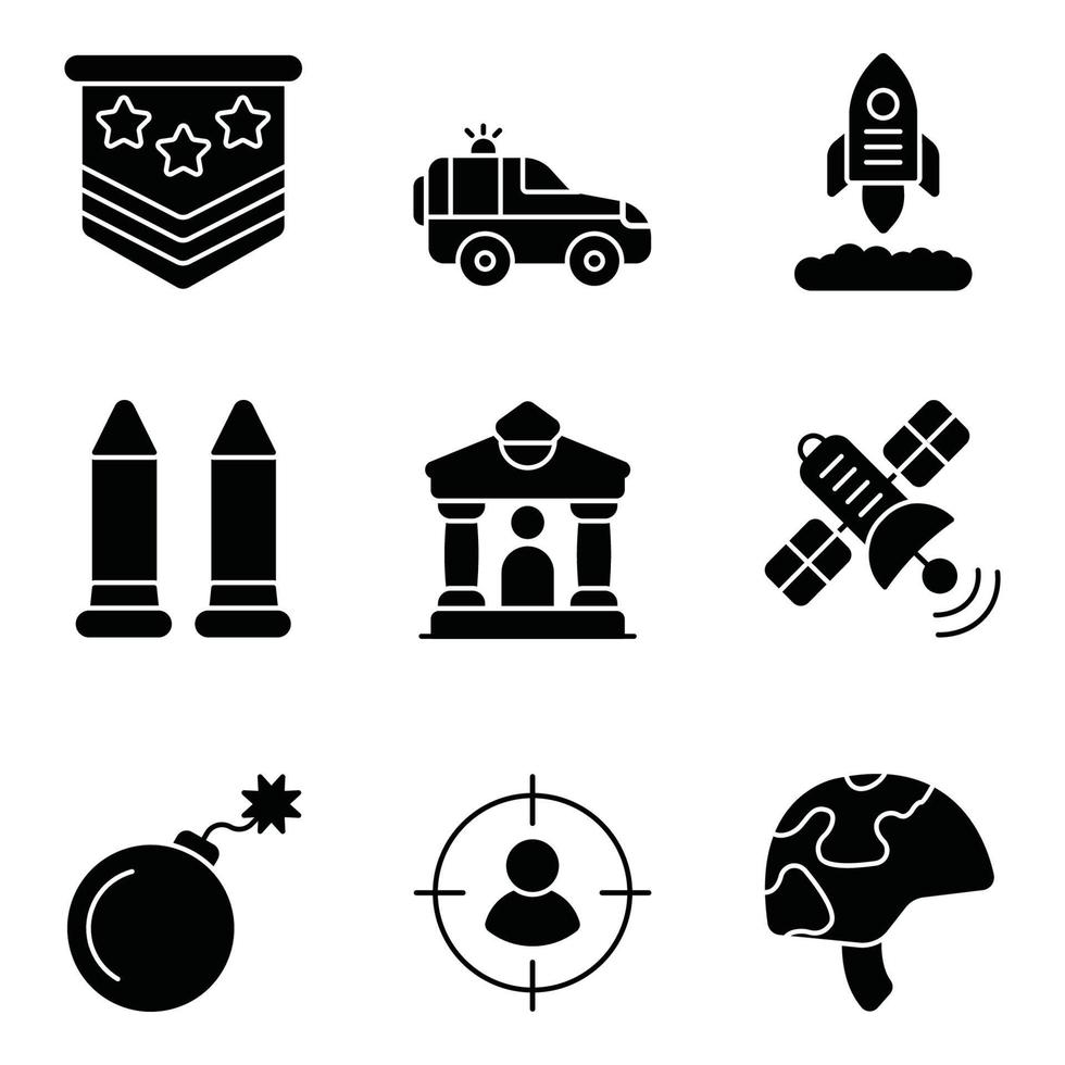 militära glyph ikoner set vektor