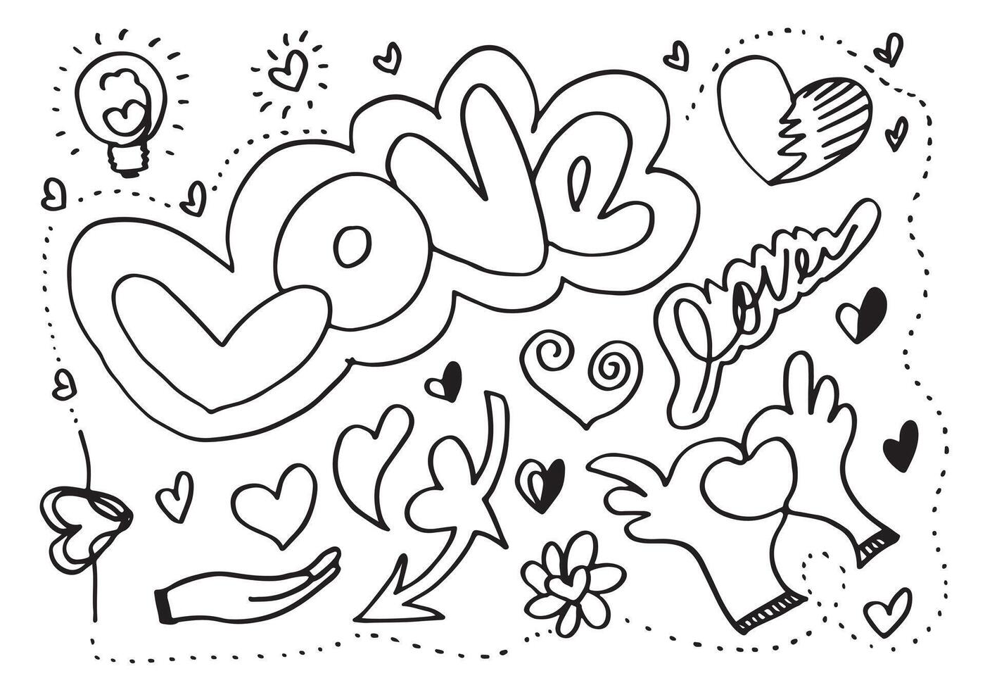 uppsättning kärlek. handritning. doodle stil. för din design. vektor