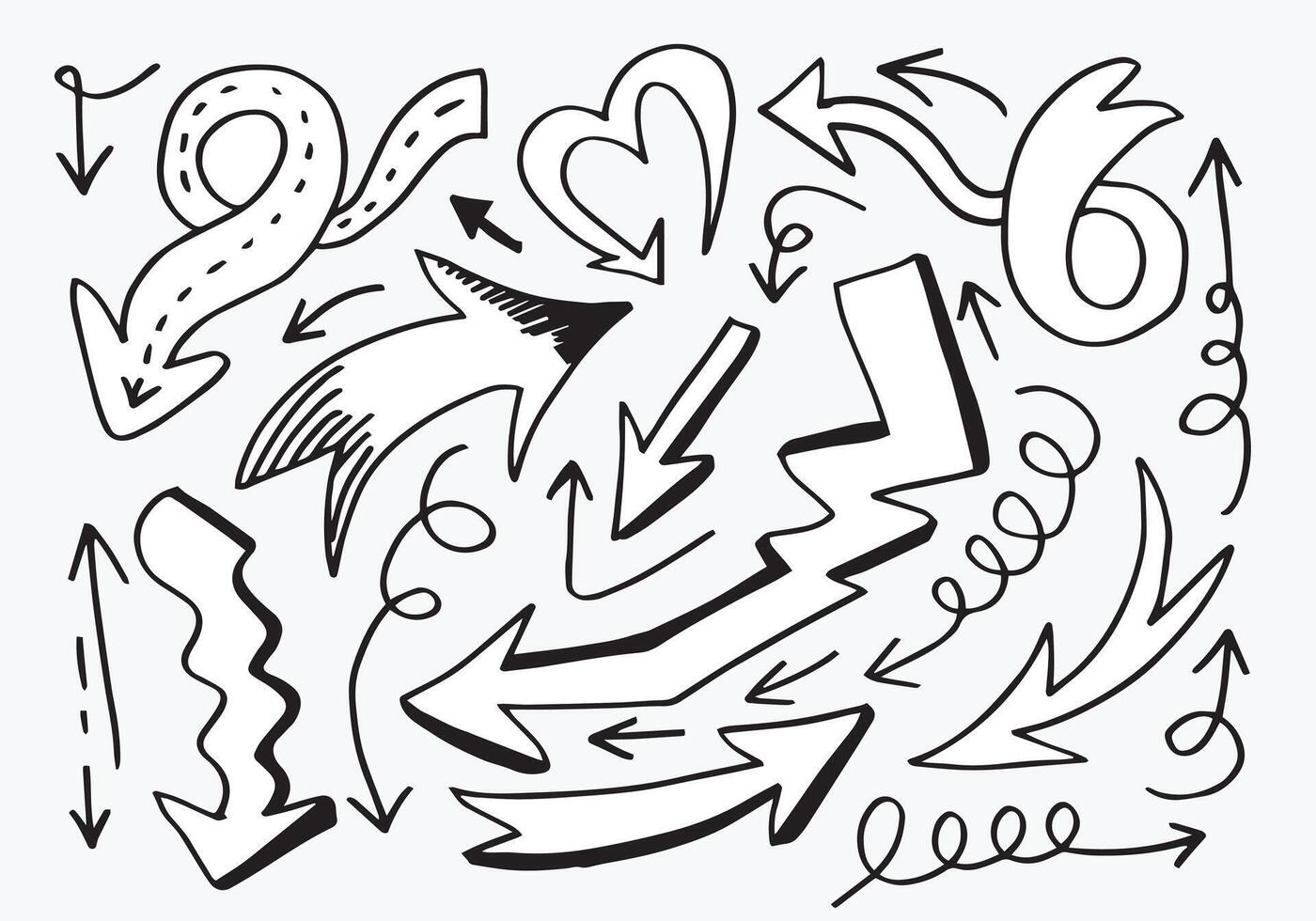 Doodle-Design-Elemente. hand gezeichnete pfeile lokalisiert auf weißem hintergrund. Vektor-Illustration. vektor