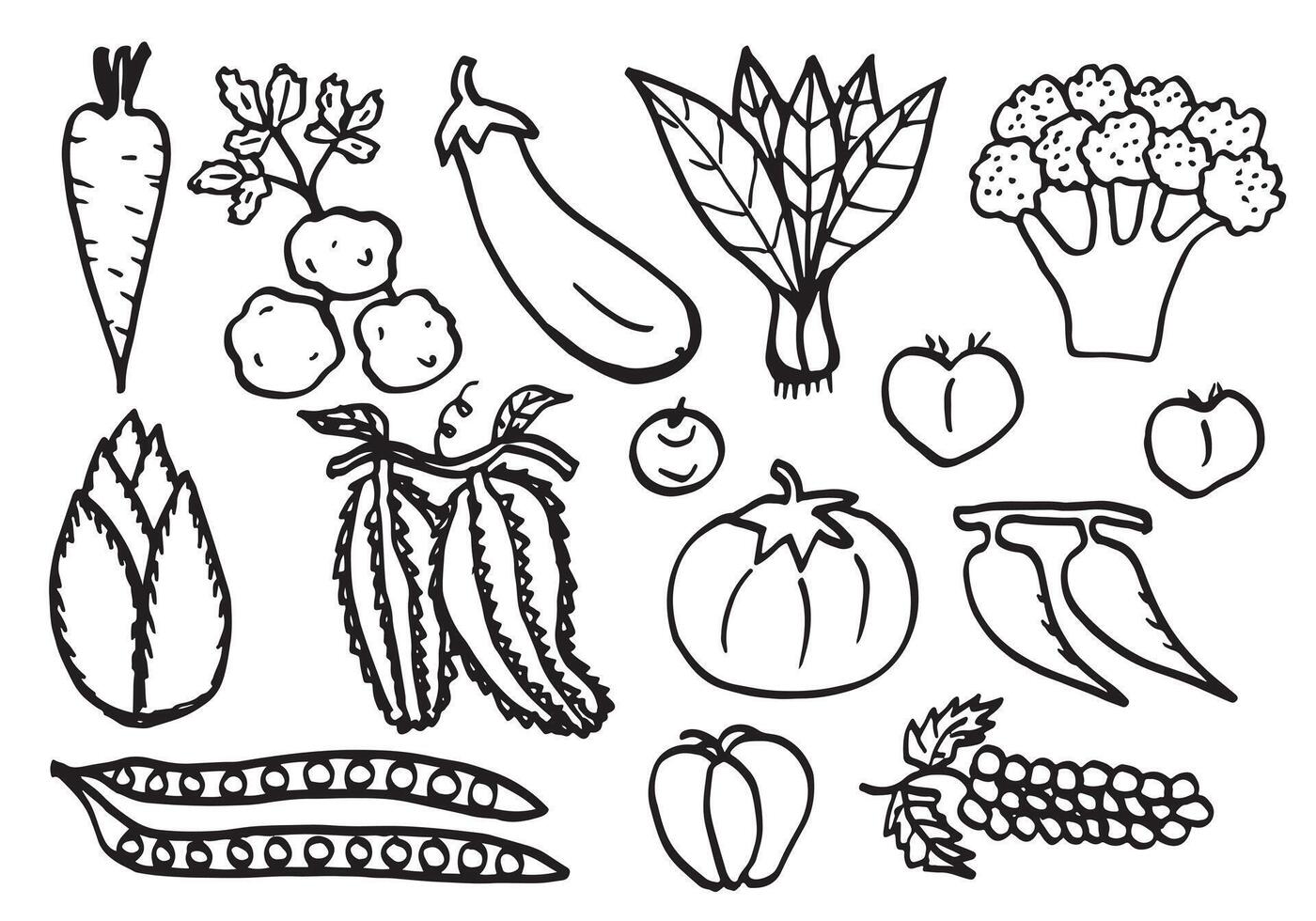 klotter grönsaker. vektor skiss illustration av hälsosam mat.