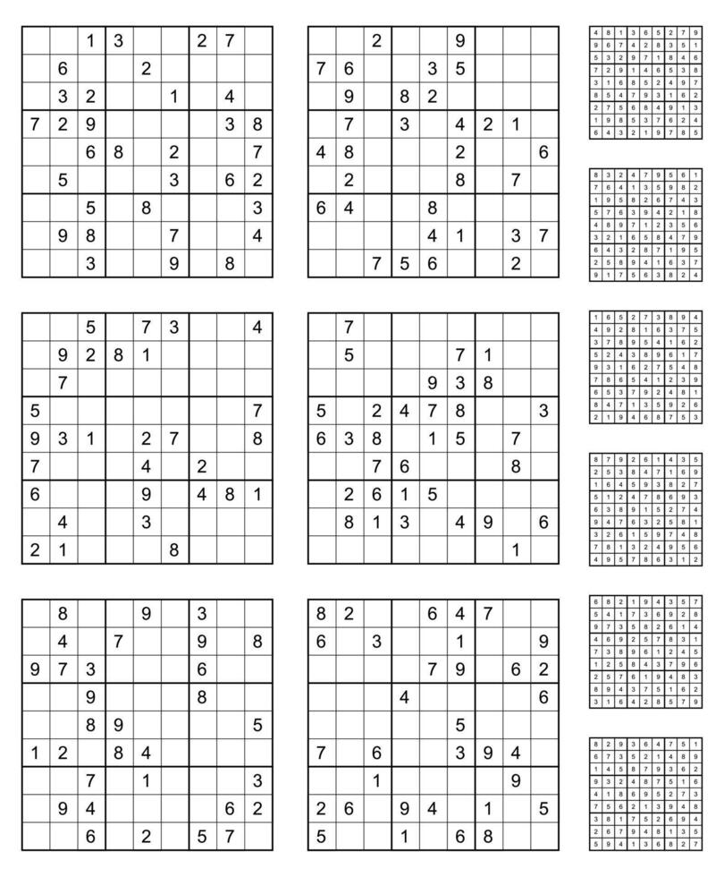 sudoku spel uppsättning med svar vektor