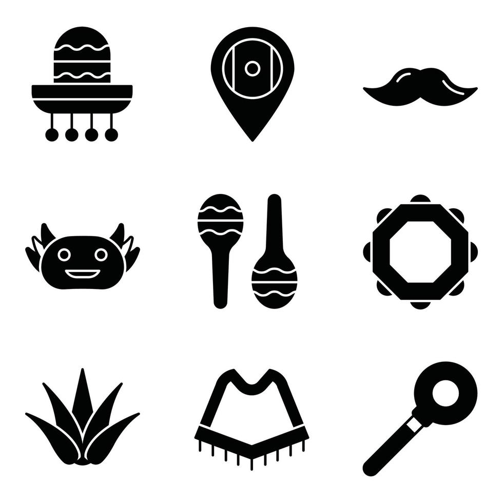 Mexiko Glyphe Icons Set vektor