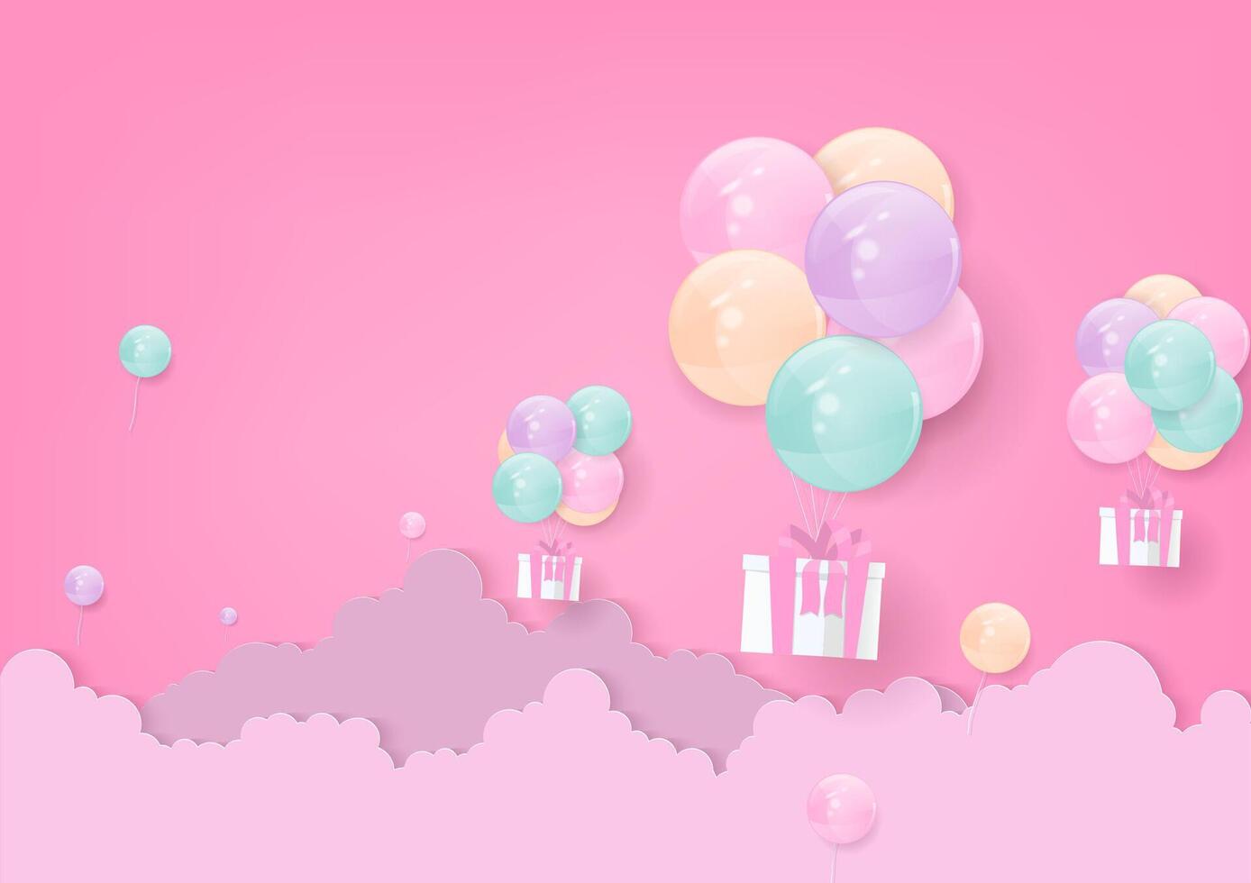 Pastell- Helium Luftballons und Wolke auf Rosa Hintergrund vektor