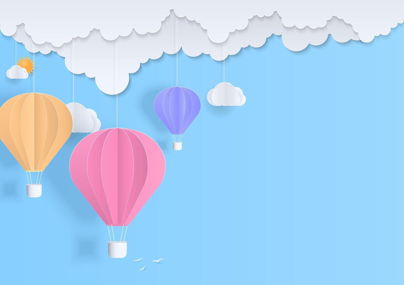 pastell varm luft ballong och moln bakgrund vektor