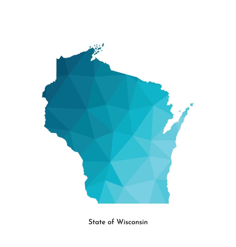 vektor isolerat illustration ikon med förenklad blå Karta silhuett av stat av Wisconsin, usa. polygonal geometrisk stil. vit bakgrund.