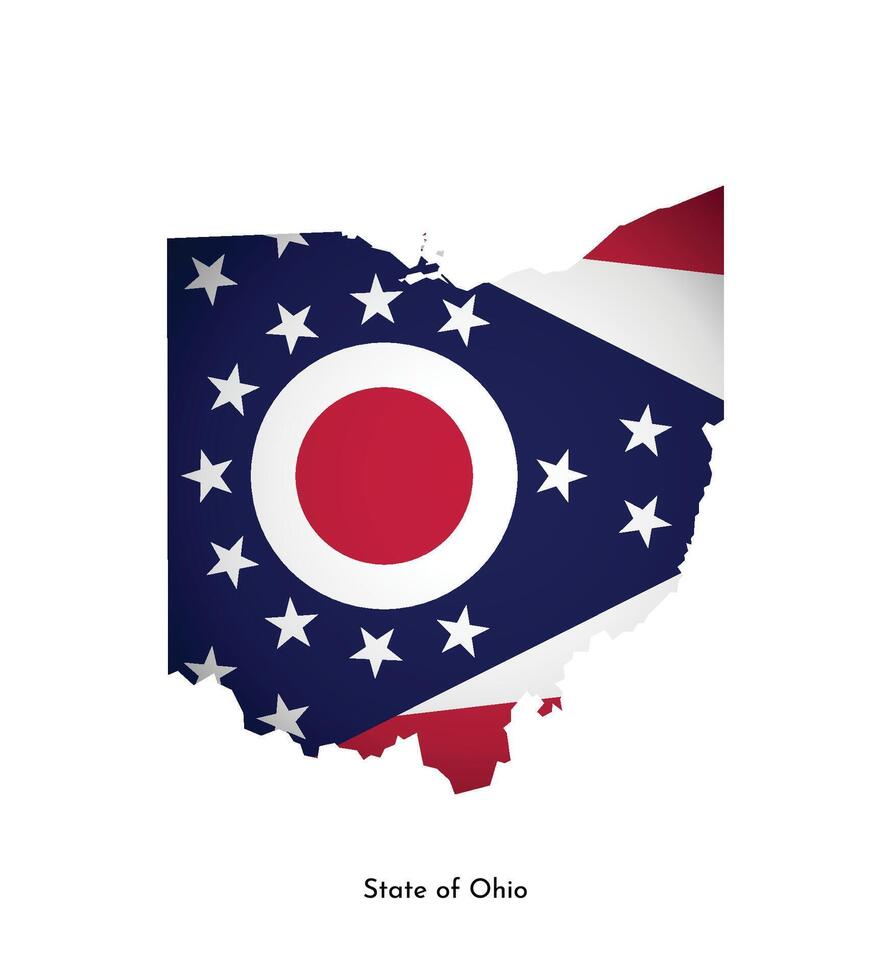 Vektor isoliert Illustration mit Flagge und vereinfacht Karte von Ohio, Zustand von USA. Volumen Schatten auf das Karte. Weiß Hintergrund