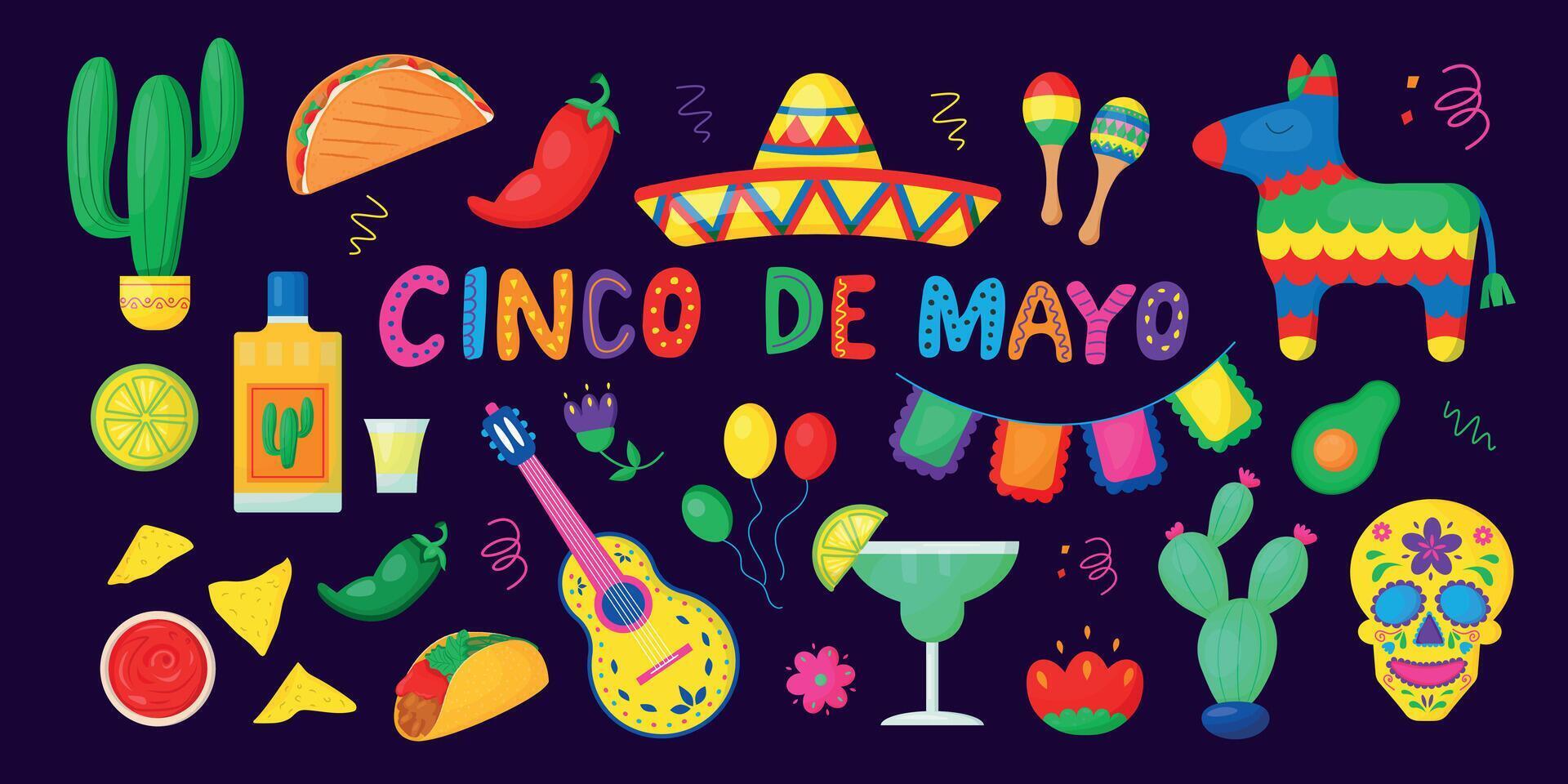 cinco de Mayo Mexikaner Urlaub Elemente Satz. vektor