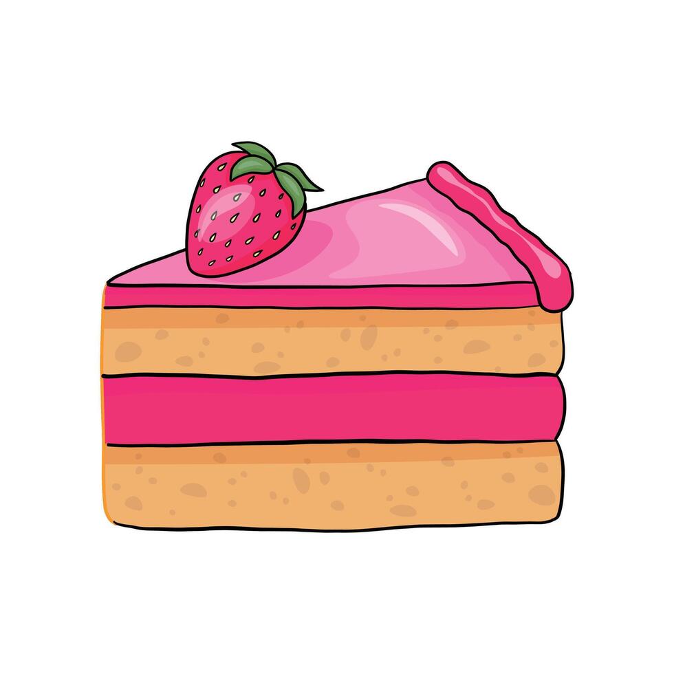 Scheibe von Erdbeere Kuchen, Vektor Illustration.